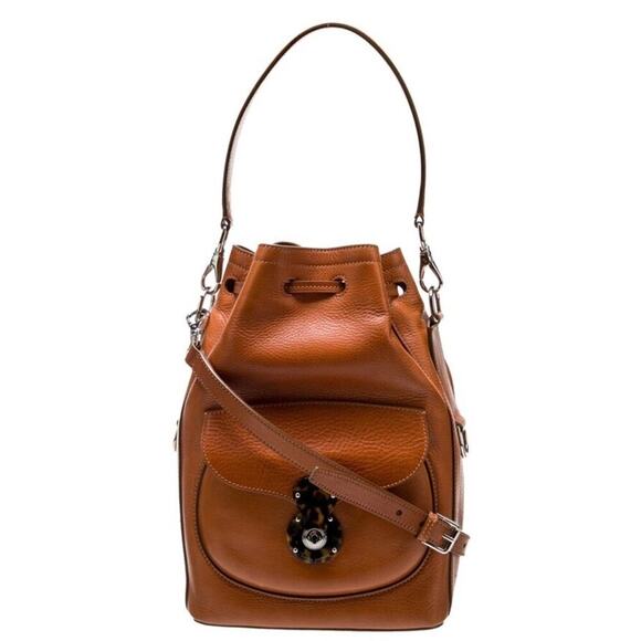 Ralph Lauren Collection Ricky Drawstring Bucket Bag Medium Brown Purse - Picture 2 of 9
